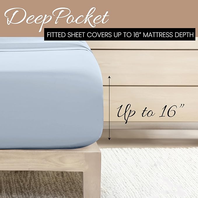 Linen Market Double-Brushed Microfiber California King Sheet Set 4 Piece – Oeko-TEX Certified Ultra Soft & Wrinkle-Free - 16" Deep Pocket Sheets Easy Care Cal-King Size - Light Blue