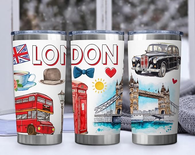 City Travel Mug for City Lover,20oz Double Wall Tumbler Vacuum Insulated Stainless Steel Coffee Cups (London)