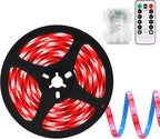 echosari LED Strip Lights Battery Powered, 90 LED Red 2835 SMD Strip Lights 9.8 Ft Cuttable Self-Adhesive Strip Lights with Remote Timer for Outdoor Indoor Party Bedroom Decoration