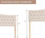 Tufted Upholstered Headboard Full Size, Sturdy and Durable Solid Wood Full XL headboard, Fabric Headboard Adjustable Height from 37” to 51”, Modern Button Diamond Design Head Board, Beige