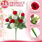 Zeyune 16 Bunches 12 Inch Artificial Mini Rose Bouquet 160 Heads Bridal Flower Bouquets Fake Silk Rose Bulk for Wedding Bridal Shower Christmas Home Office Garden Decoration(White and Red)