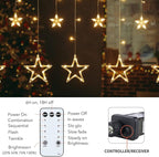 Star Curtain Lights for Bedroom - Plug-in 9ft 138 LED Fairy Twinkle Lights with 12 Star Drops, Connectable Window Lights with Remote 8 Lighting Modes for Indoor Xmas Ramadan Decoration, Warm White