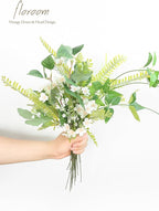 Floroom Artificial Greenery Stems Box Set, 35pcs with 5 Kinds of Faux Greenery Flowers Picks for DIY Bridal Bouquets Wedding Floral Arrangement Table Centerpieces, Light Green & White