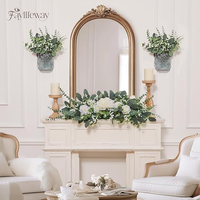 240 Pcs 4 Kinds Mixed Faux Eucalyptus Stems, Baby Breath Flowers Artificial Bulk with Greenery Stems for DIY Bouquets Wedding Home Floral Greenery Decor