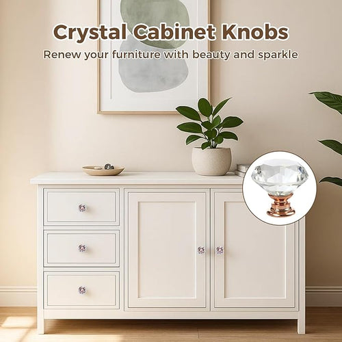26 pcs Crystal Rose Gold Glass Drawer Pulls 30 mm Decorative Knobs for Kitchen Bathroom Cabinet, Dresser and Cupboard by DeElf