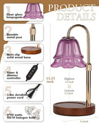 Purple Candle Warmer Lamp with Timer & Dimmer, Adjustable Height Christmas Gifts Birthday Gifts for Women Mom, Flower Candle Lamp Warmer, Wax Warmer with 2 Bulbs, House Warming New House Decorations