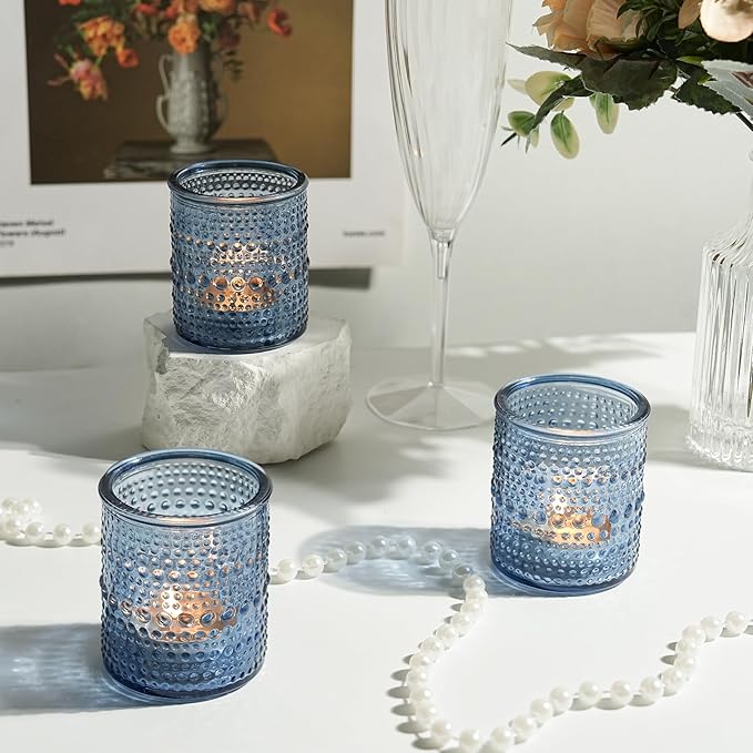 36pcs Blue Votive Candle Holders, Elegant Glass Votive & Tealight Candle Holders for Wedding Centerpieces Party Decorations and Home Decor for Tables (Blue)