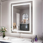 LED Mirror for Bathroom, 28"X36" with 8 RGB Backlit +3 Front Lit (Adjustable Individually), Anti-Fog, Lighted Bathroom Vanity Mirror for Wall, Shatterproof, Memory Function, Tempered Glass