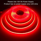TOPAI 12V COB LED Strip Light Red 16.4ft Waterproof IP65 Dotless High Density 480LEDs/M Super Bright Cuttable Flexible LED Tape Light for Cabinet Home DIY Lighting Projects