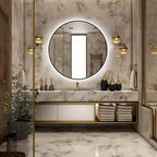 24" Round LED Bathroom Mirror, Wall Mounted Backlit Vanity Mirror with 45° Beveled Frame Lighted Mirror for Bedroom, Fog Free 3-Color Dimmable Lights Memory Function, Black