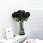 BLEUM CADE 100 Pcs Black Roses Artificial Flowers, Real Touch Velvet Roses Fake Flowers Bulk, Artificial Roses Bouquet with Long Stems Bridal DIY Wedding Party Centerpiece Decorations