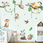 decalmile Jungle Animal Tree Branch Wall Decals Safari Animal Monkey Koala Wall Stickers Baby Nursery Kids Bedroom Living Room Wall Decor
