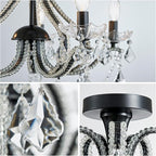 WUZUPS 5-Light Crystal Candle Chandelier Flushmount Ceiling Light Modern Lighting Fixture for Bedroom Hallway Bar Kitchen Bathroom, H 20.9" W 22", E12 Base, Black