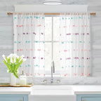 MYSKY HOME Short Curtains for Bedroom Rainbow Pom Pom White Sheer Curtains Living Room 54 Inches Long Curtains Nursery Boys Kids Room Kitchen Rod Pocket 2 Panels Boho Small Window 37" x 54"
