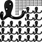 Coat Hooks Hardware,20 Pcs Wall Hooks Heavy Duty Hooks for Hanging Coats Double No Rust Hook Wall Mounted for Key, Towel, Bags, Cup, Hat (20pcs Black)