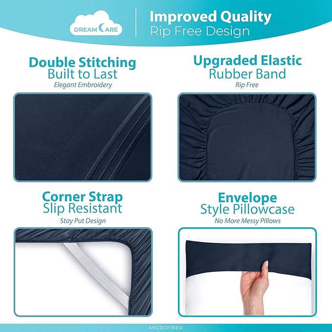 DREAMCARE California King Sheet Sets – 6 pcs Cooling Bed Sheets – up to 21” Deep Cal King Sheets – 2500 Supreme Collection – Extra Soft 100% Brushed Microfiber Hotel Luxury with Side Pocket – N Blue