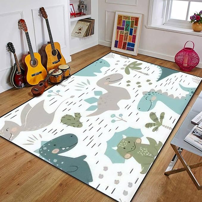 Dinosaur Baby boy Seamless Sweet Dino Palm Cactus Scandinavian Cute Area Rug Outdoor Patio Rug Play Mat Modern Floor Carpet Non-Slip Home Decor Living Room Kids Bedroom Nursery, 6x9 ft