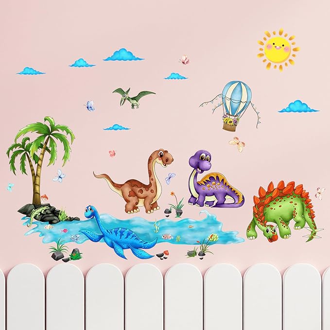 Jungle Animal Wall Stickers Forest Safari Wall Decals Kid Room Nursery Baby Bedroom Décor (Summer Marine Dinosaurs)