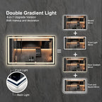 Lighted Vanity Mirror, 60x36 Inch Gradient Front and Backlit LED Mirror for Bathroom, 3 Colors Dimmable CRI>90 Double Lights, Enhanced Anti-Fog, Hanging Plates Wall Mount LED Light Mirror