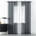 DUALIFE Charcoal Grey Sheer Curtains Grommet,Look Semi Sheer Windows Panels,Elegant Solid Color Touch Soft Drapes, 52X96 Inch for Living Room Bedroom,Set of 2 Panels
