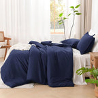 Litanika Comforters Navy Blue Super King Plus Size, 3 Pieces Lightweight Solid Bedding Set & Collections, All Season Fluffy Bed Set (128x120In Comforter & 2 Pillowcases)