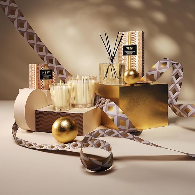 NEST New York Reed Diffuser, Crystallized Ginger & Vanilla Bean - 5.9 fl oz - Fragrance for Up to 90 Days - Reusable, Refillable Glass Holder - Includes 8 All-Natural Reed Sticks - Flame Free