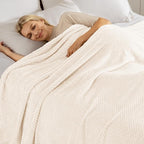Exclusivo Mezcla Fleece Bed Blanket Queen Size, Super Soft and Warm Blankets for Couch, Sofa and Bed Waffle Textured, Cozy, Fuzzy and Lightweight (Ivory, 90x90 Inches)