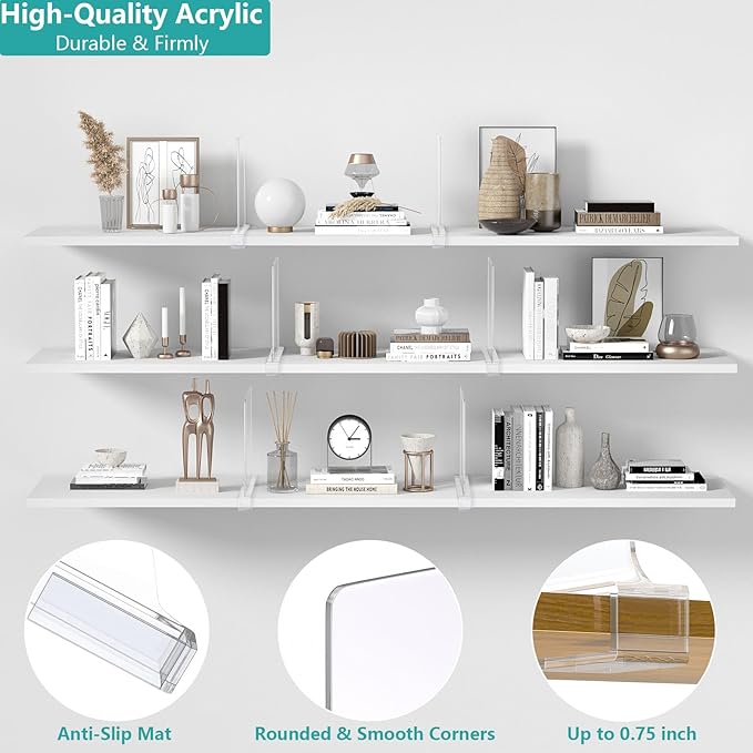Aolloa 12 PCS Shelf Dividers for Closet Organization Acrylic Clear Closet Shelf Divider for Wooden Shelving Suitable for Wooden or Vertical Shelves Or Bedroom, Kitchen and Office