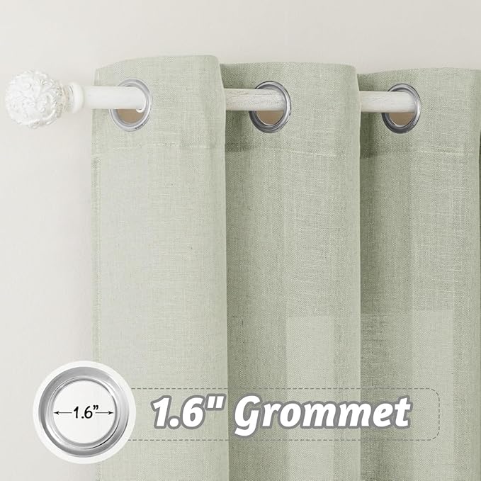 RYB HOME Linen Blended Curtains for Dining Room Nursery, Semi Transparent Privacy Protection Airy Elegant Boho Semi Sheer Drapes for Glass Door, W 100 inch x L 108 inch, Sage Green, 1 Pc