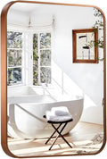 16"x20" Brushed Bronze Bathroom Mirror for Wall, Rounded Rectangle Mirror with Brown Metal Frame Hanging for Bathroom Entryway Vanity,Living Room,Bedroom,Vertical or Horizontal