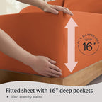 LuxClub 4 PC King Sheet Set, Deep Pockets Wrinkle Free Cooling Bed Sheets Hotel Bedding for Women, Men, Kids & Teens, Includes 1 Fitted Sheet, 1 Flat Sheet and 2 Pillowcases - Autumn Orange