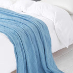 BOURINA Blue Throw Blanket 60x80 Inches Throw Textured Solid Soft Sofa Throw Couch Knitted Decorative Blanket