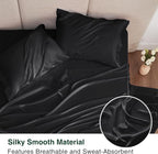 Love's cabin California King Satin Sheet Sets - 4 Piece Black Silky Sheets Bed Set with Deep Pocket, Luxury Silk Feel Satin Cal King Sheet Set (1 Flat Sheet,1 Fitted Sheet,2 Pillow Cases)