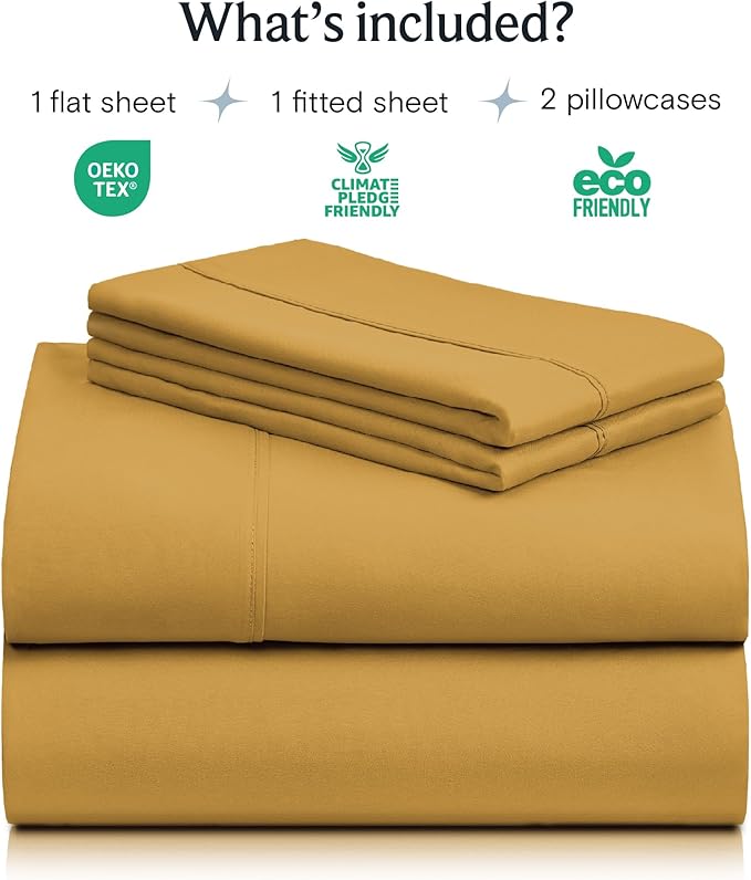 LuxClub 4 PC King Sheet Set, Deep Pockets Wrinkle Free Cooling Bed Sheets Hotel Bedding for Women, Men, Kids & Teens, Includes 1 Fitted Sheet, 1 Flat Sheet and 2 Pillowcases -Medallion Gold
