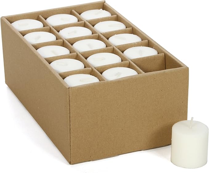Hosley Set of 30 Unscented White Votive Candles – Bulk Pack, Clean-Burning, Long-Lasting 10-12 Hour Burn Time – Ideal for Weddings, Home Décor, Spa, and Events