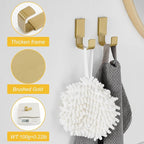 BESy Brass Clothes Hook Single Towel Hook for Bathroom Kitchen Garage Square Style Robe Hooks Coat and Hat Hook, Self Adhesive with Glue or Wall Mounted with Screws, Brushed Gold