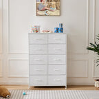 Sweetcrispy 10 Drawer Fabric Dresser Tall Chest Storage Organizer Tower with Cabinet Metal Frame and Wood Top Lightweight Nursery Closet Furniture for Bedroom,Cream White