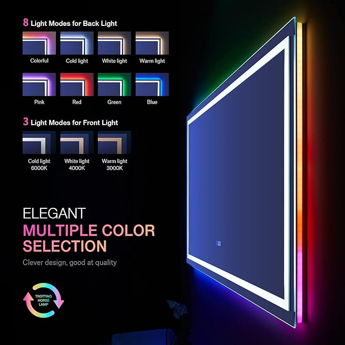 LOAAO 77"X36" LED Bathroom Mirror with Lights, Anti-Fog, Dimmable, RGB Backlit + Front Lighted, Bathroom Vanity Mirror for Wall, Memory Function, Waterproof, Tempered Glass