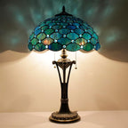 Tiffany Table Lamp Sea Blue Pearl Stained Glass Desk Lamp 16X16X24 Inches Reading Light