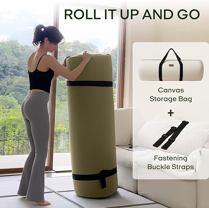 ZonLi Japanese Floor Futon Mattress Twin Size 39"x 80",100% Cotton 2.5'' Thicken Tatami Mattress,Foldable Sleeping Pad,Portable Dormitory Tatami Mat,Roll Up Floor Lounger Bed for Adult (Winter Moss)