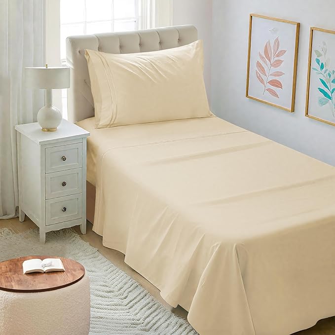 Mejoroom Twin XL Sheet Set - Hotel Luxury Microfiber Sheet & Pillowcase Sets Fits College Dorm Room Mattress - Soft, Breathable, Wrinkle & Fade Resistant - 3 Piece (Taupe)