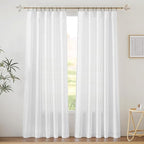 RYB HOME White Curtains & Drapes - Linen Textured Semi Sheer Curtains Privacy Panels for Living Room Bedroom Dining Bathroom Farmhouse Large Window Decor, W 70 x L 63, 2 Pcs
