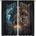 Cool Norse Viking Theme Curtains,Fantasy Ancient Symbols Wildlife Wolf Nordic Vikings Window Curtains Thermal Insulated Rod Pocket Blackout Drapes for Bedroom 2 Panels 84L x 42W