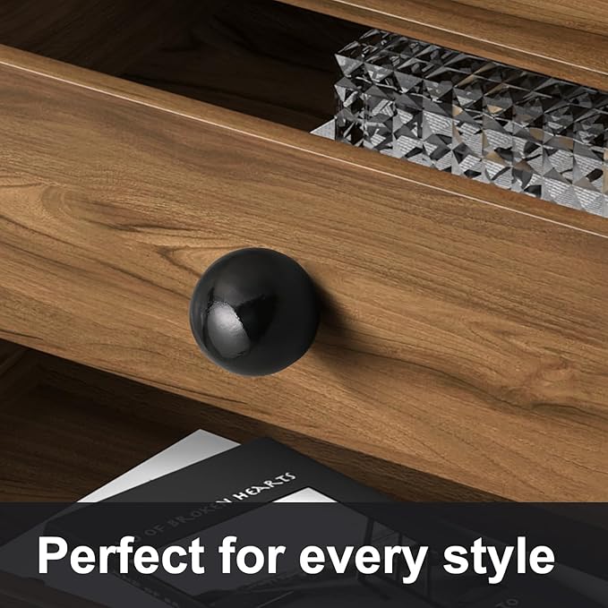 FoDau770 15pcs Black Wood Knobs, Round Ball Cabinet Knobs Vintage Drawer Pulls, Natural Wooden Cabinet Hardware for Furniture Drawer Dresser Wardrobe Cupboard - 1-1/2" Diameter