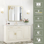 LED Bathroom Mirror with Lights, 32x32 Inch Gold Metal Framed LED Mirror for Bathroom, 3 Colors and Stepless Dimmable Wall Mounted Lighted Bathroom Vanity Mirror, Anti-Fog, Memory