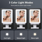 Heated Shower Mirror Fogless for Shaving, 3 Colors Stepless Dimmable Lights Fogless Mirror for Shower, Rechargeable Anti Fog Shaving Mirror for Shower with Razor Holder, Light Memory Function, White