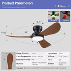 46 Inch Modern Ceiling Fans with Lights, Flush Mount Ceiling Fan with Remote/APP Control, 3 Reversible Curved Blades, 6 Speeds, 3 CCT, Dimmable LED Lights for Living Room Bedroom, Brown