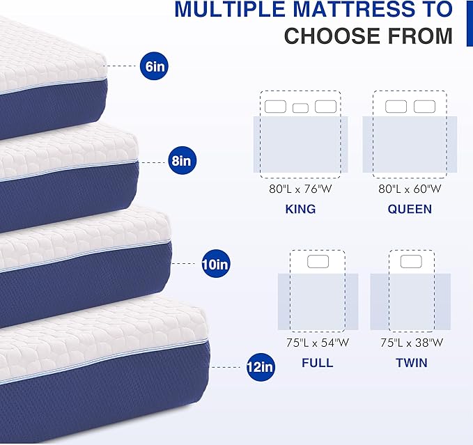 10 Inch Full Size Mattress, Gel Cooling Memory Foam Mattress in A Box, Medium Firm Feel for Back Pain Relief, CertiPUR US Certified