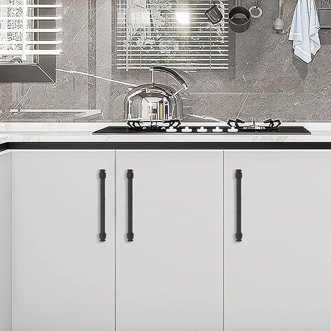 6 Pack Matte Black Cabinet Handles and Drawer Pulls - 12-3/5 inch (320mm) - Black Kitchen Cabinet Hardware