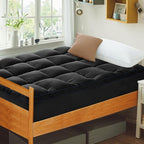 Mattress Topper Twin XL College Dorm, Bed Topper Twin XL Cooling Mattress Pad Cover for College, Black Pillow Top Mattress Topper with Deep Pockets, Breathable Fluffy Fill Mattress Protector